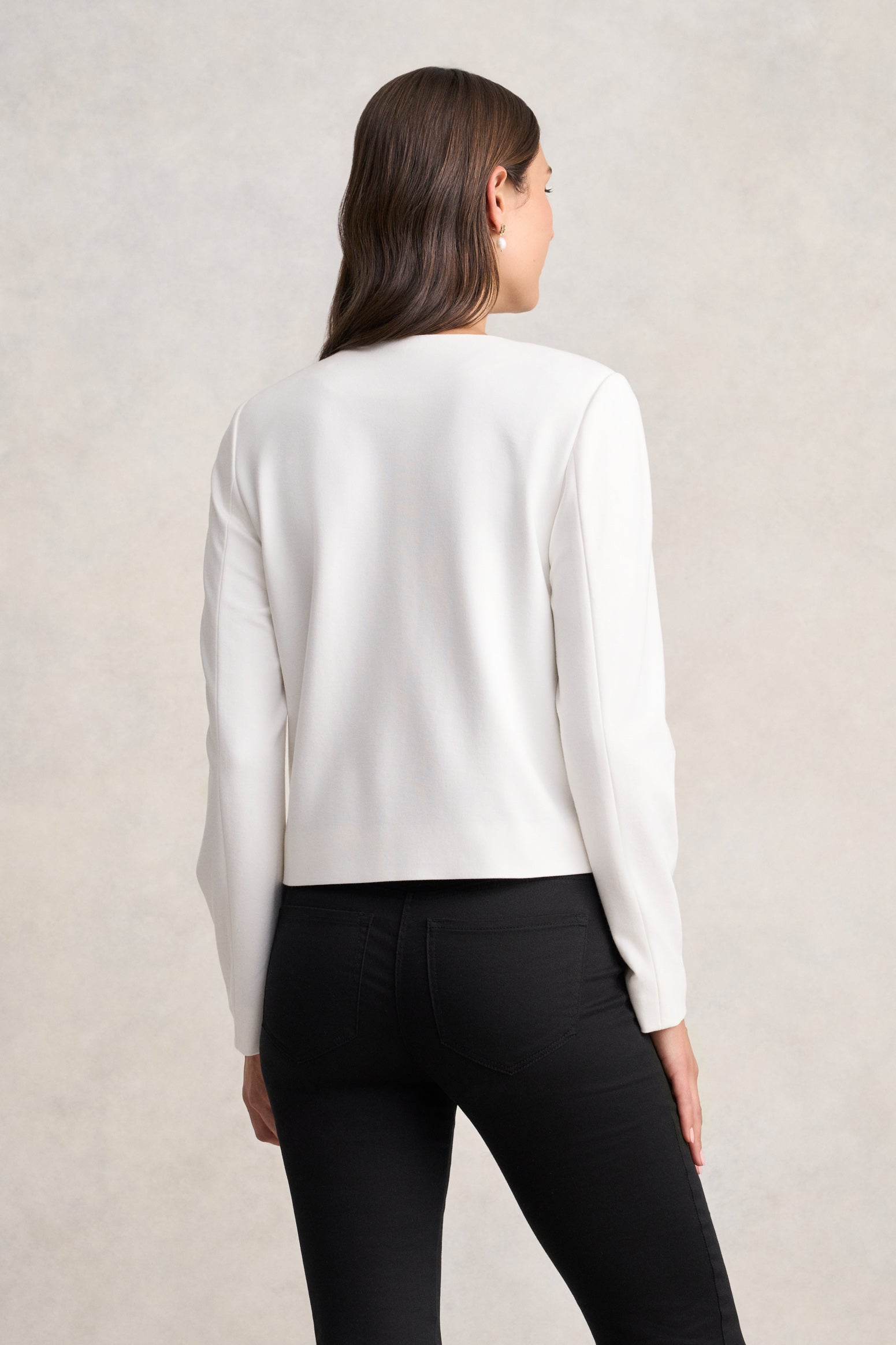 Collarless Ponte Jacket - Cream