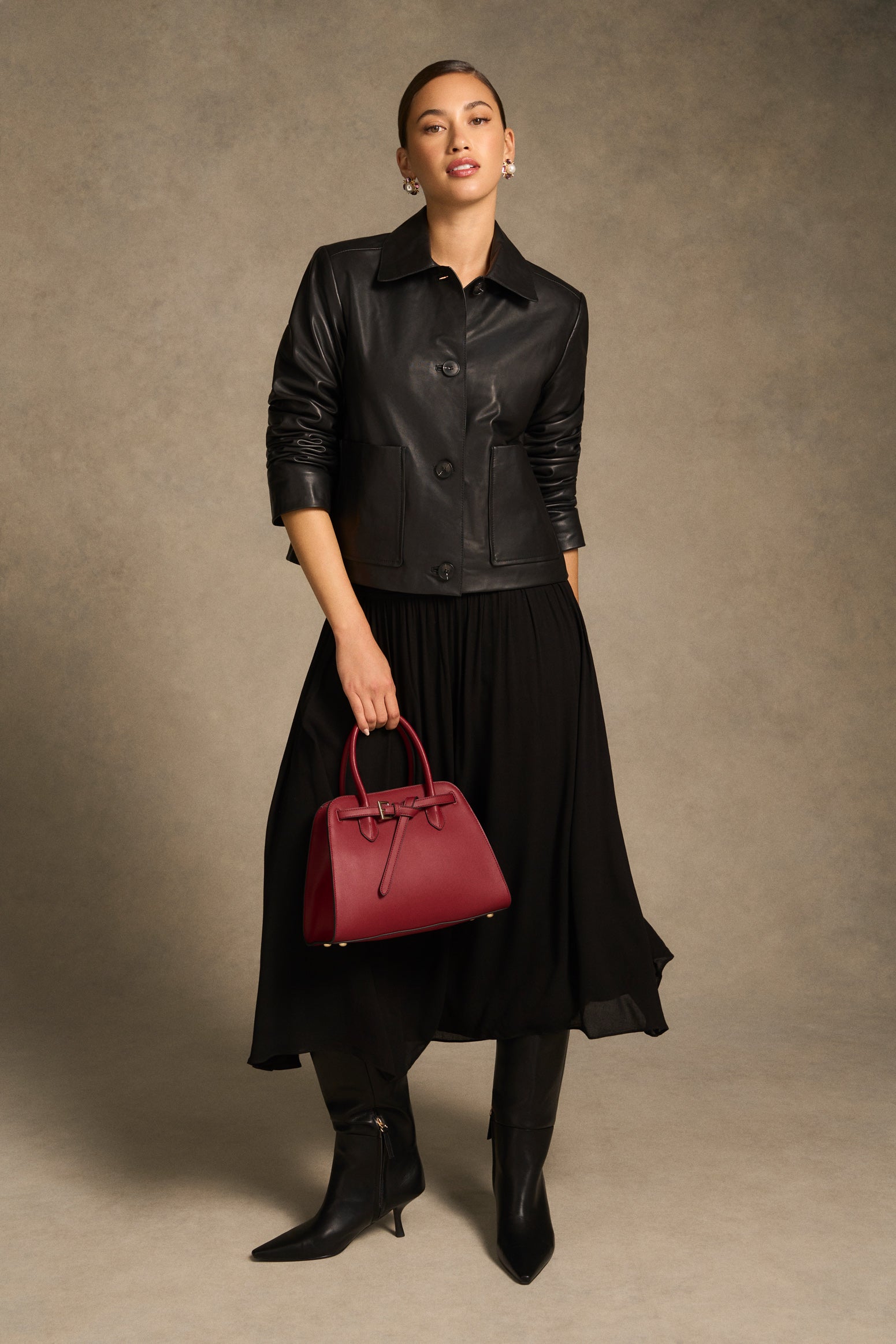 Buttoned Leather Jacket - Black