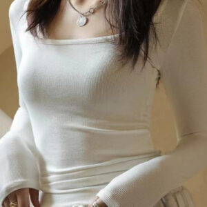 Square Neck Ribbed Stripe Panel Knit Top